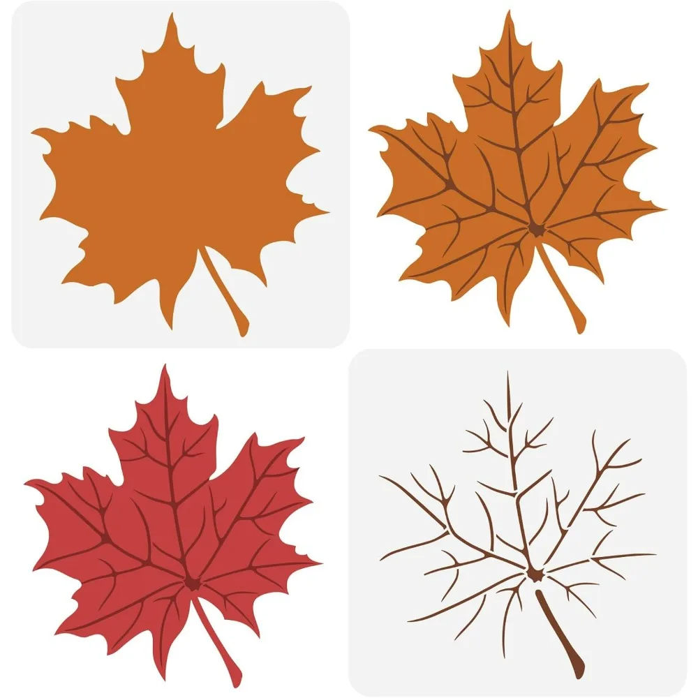 2PCS Maple Leaf Stencils 11.8x11.8inch Large Layered Leaves Stencils Autumnn Plants Painting Templates Leaf with Laef Stem