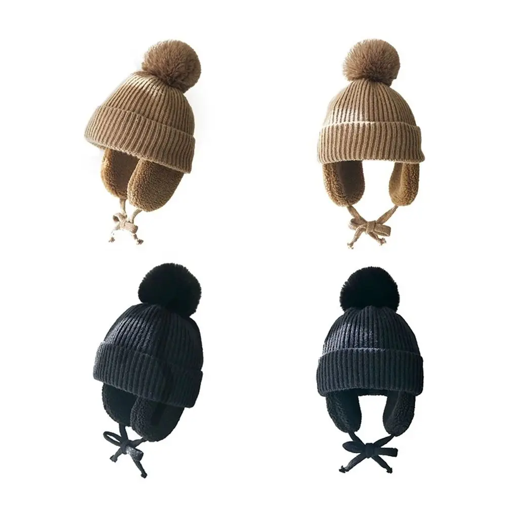 Fashion Children Plush Lining Warm Cap Knitted Hats EarFlaps Hat Cashmere Hat