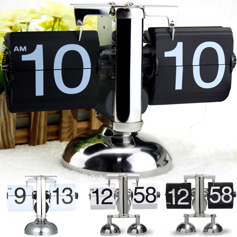 

Flip Digital Clock Small Scale Table Clock Retro Flip Clock Stainless Steel Flip Internal Gear Operated Quartz Clock Home Decor