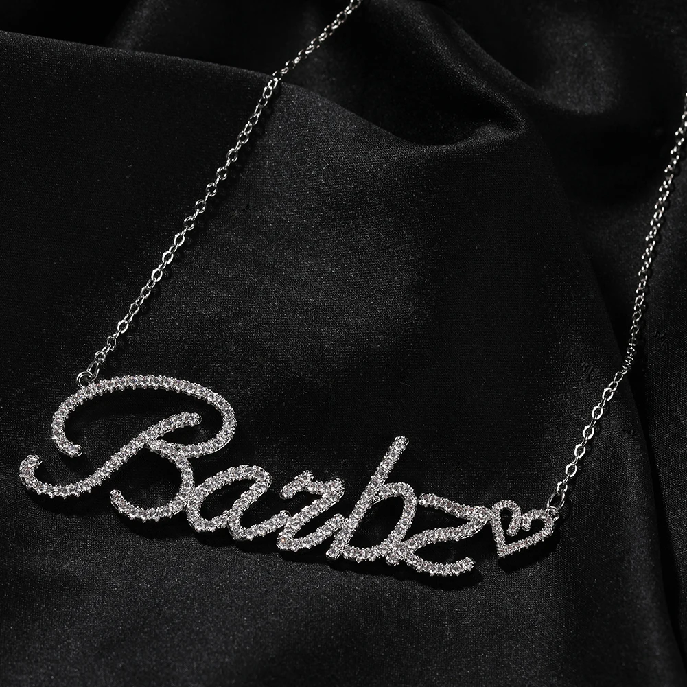

TBTK Custom Cursive Name Letters With Mini Heart Necklace For Women Iced Out CZ Personalized Fashion Jewelry