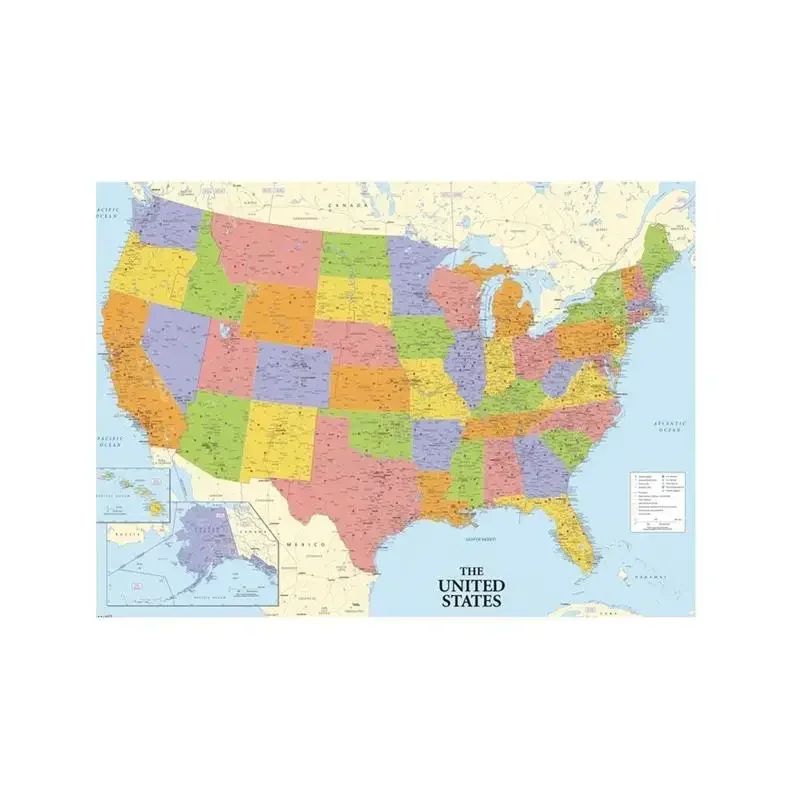 Rozmiar A2 Fine Canvas Printed Unframed Map of the United States Roll Packaged Wall Decor America Map for Home Office Decor