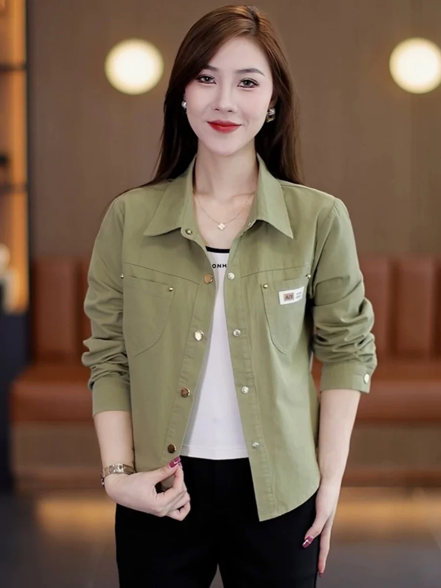 

ort Thin Jaet Outerwear Women's Spring Autumn 2025 New Loose Casual Ladies Top Warm Long Sve Collar Button Closure