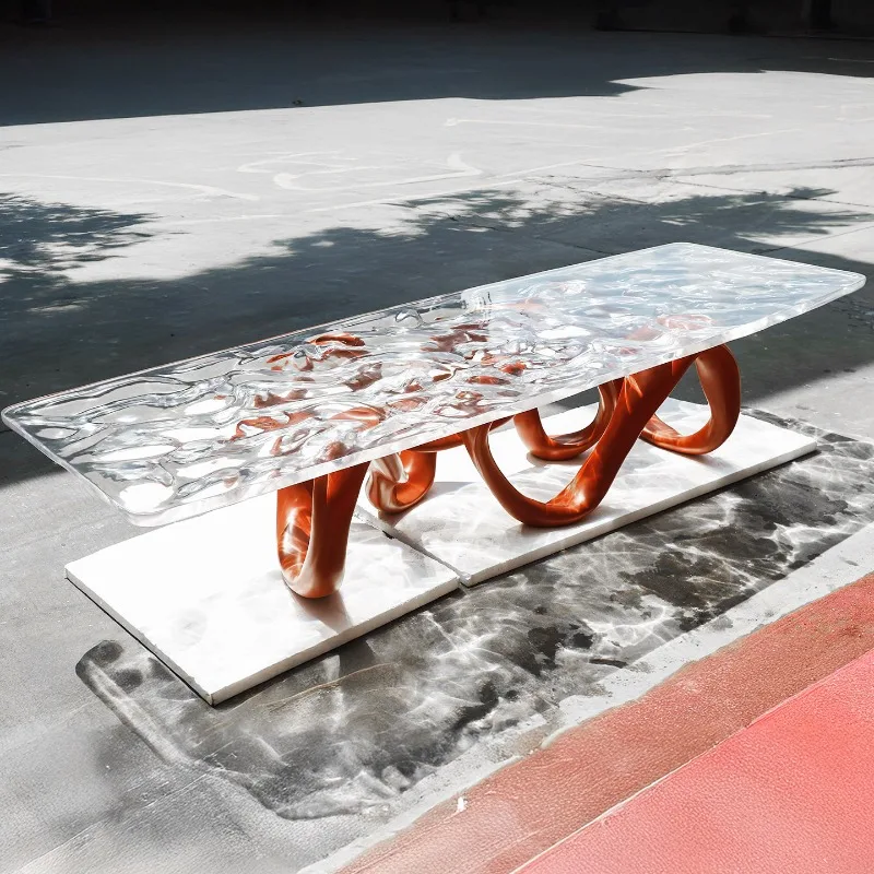 Modern Light Luxury Transparent Crystal Flying Tea Table Dunhuang Ribbon Villa Living Room Art Large Board Tea Table