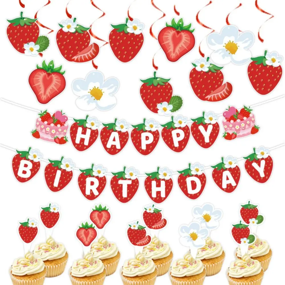 

Creative Birthday Party Supplies Kawaii Paper Banners Strawberry Honeycomb Ornament Cartoon Decorative