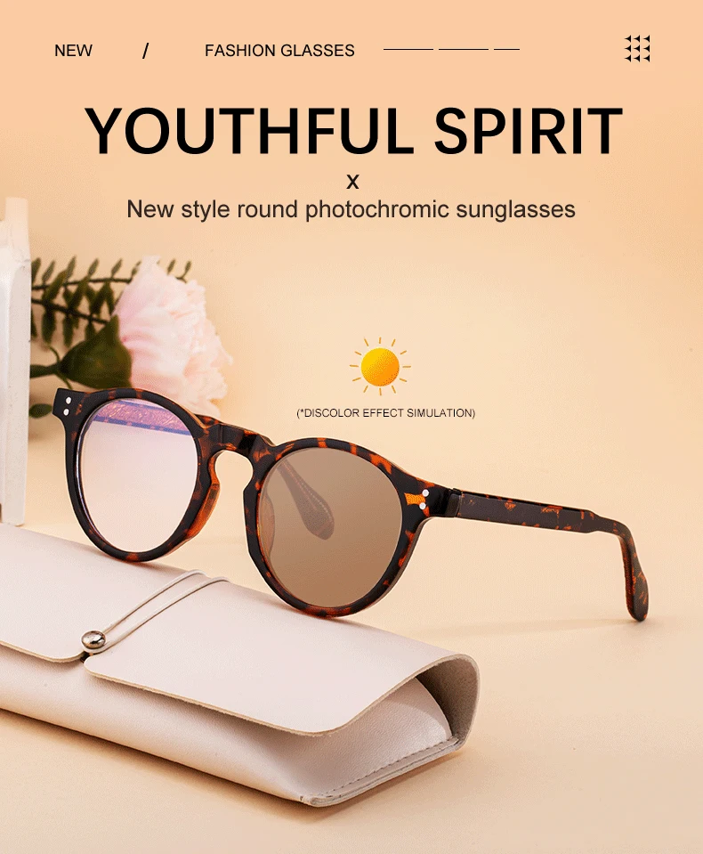 2026 New Round Frame Color Changing Sunglasses for Women's Personalized Trendy Sunscreen Sunglasses for Outdoor