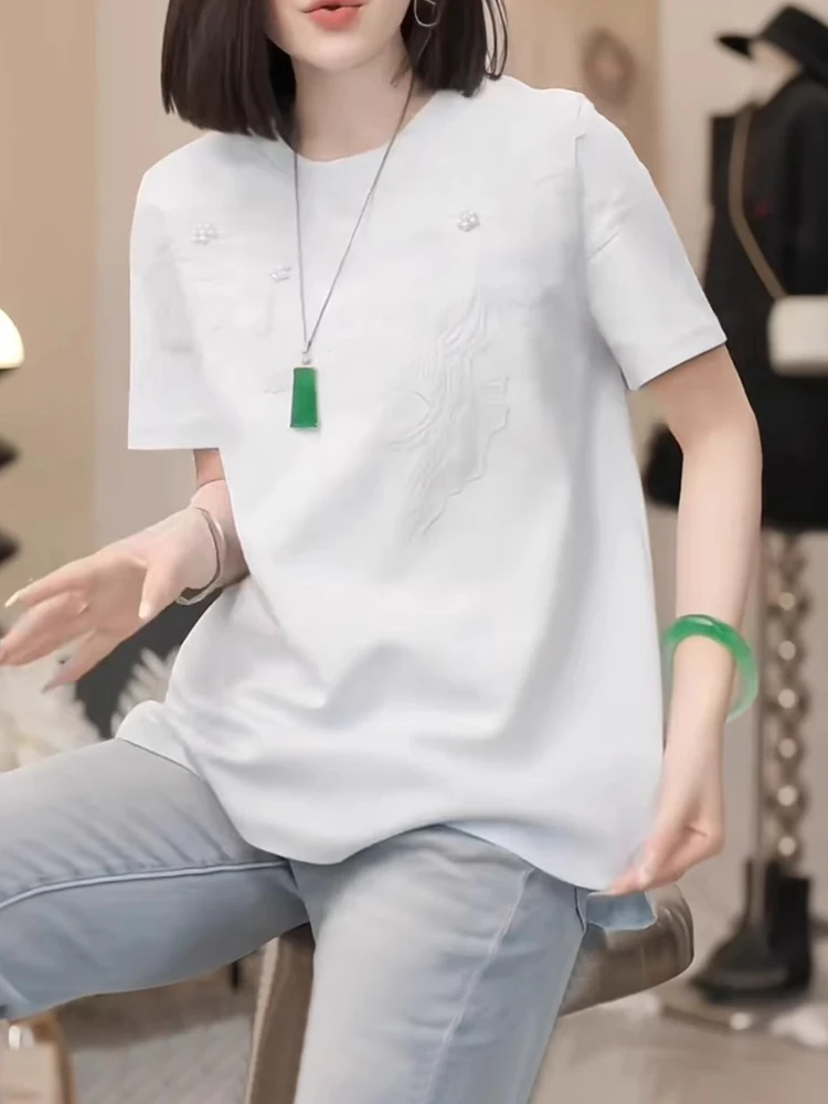 

Модная футболка с коротким рукавом, украшенная кружевными вставками, из чистого хлопка, летний топ.