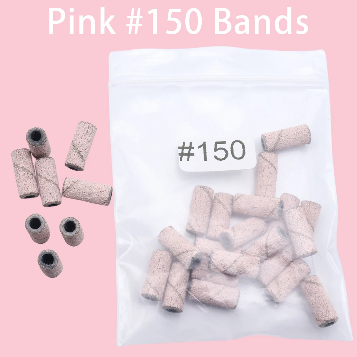 Pink 20pcs 3mm Mini Zebra Sanding Bands Stainless Steel Nail Drill Bits Mandrel Electric Manicure Accessories Tool 2Grits