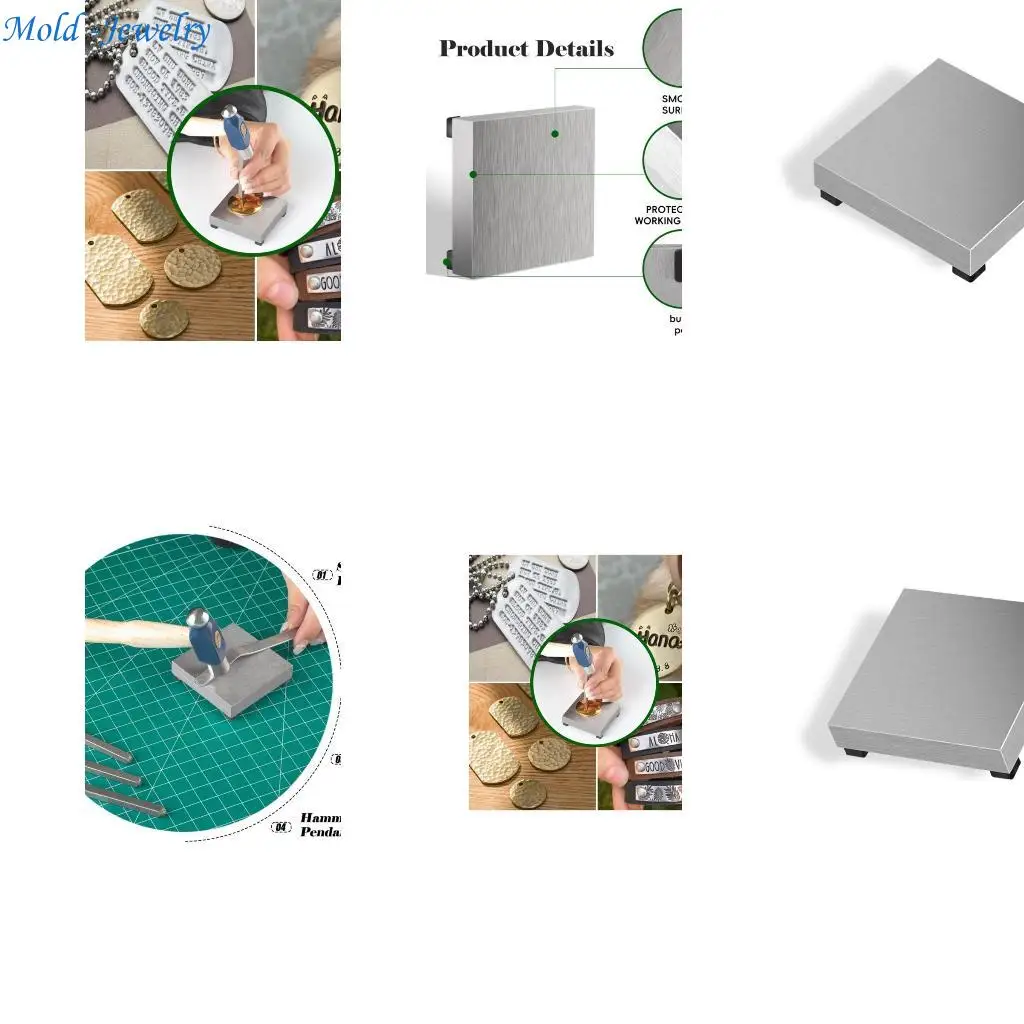 

69HB Square Pad Plate Gasket with Rubber Feet Jewelry Making Tool Processing Equipment Practical Solid Metal Benches Block