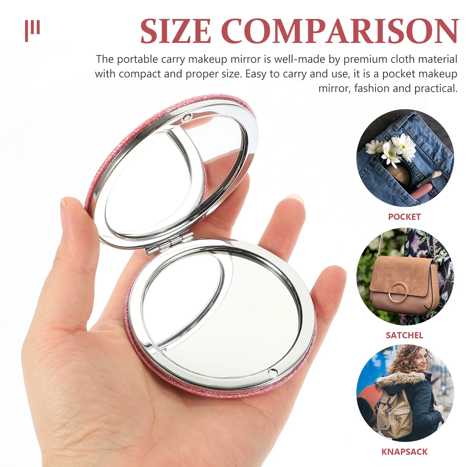 2Pcs Compact Makeup Mirror Glitter PU Small Portable Travel Pocket Mirror for Girls Women Small Hand Mirrors