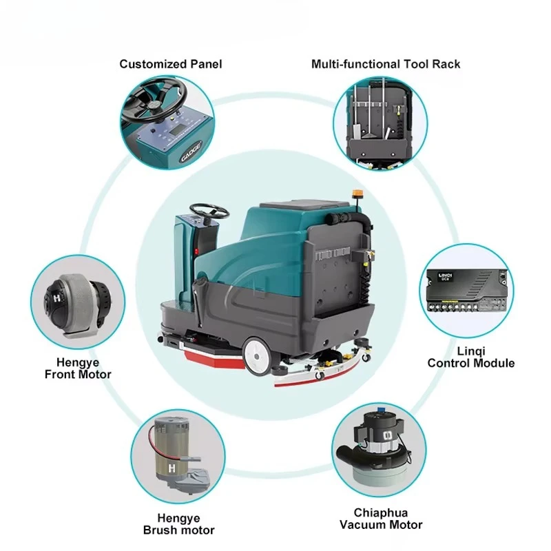 GAOGE X86 High Productivity Industrial Commercial Battery Powered Rugged Durable Cleaning Machine Ride on Floor Scrubber With CE