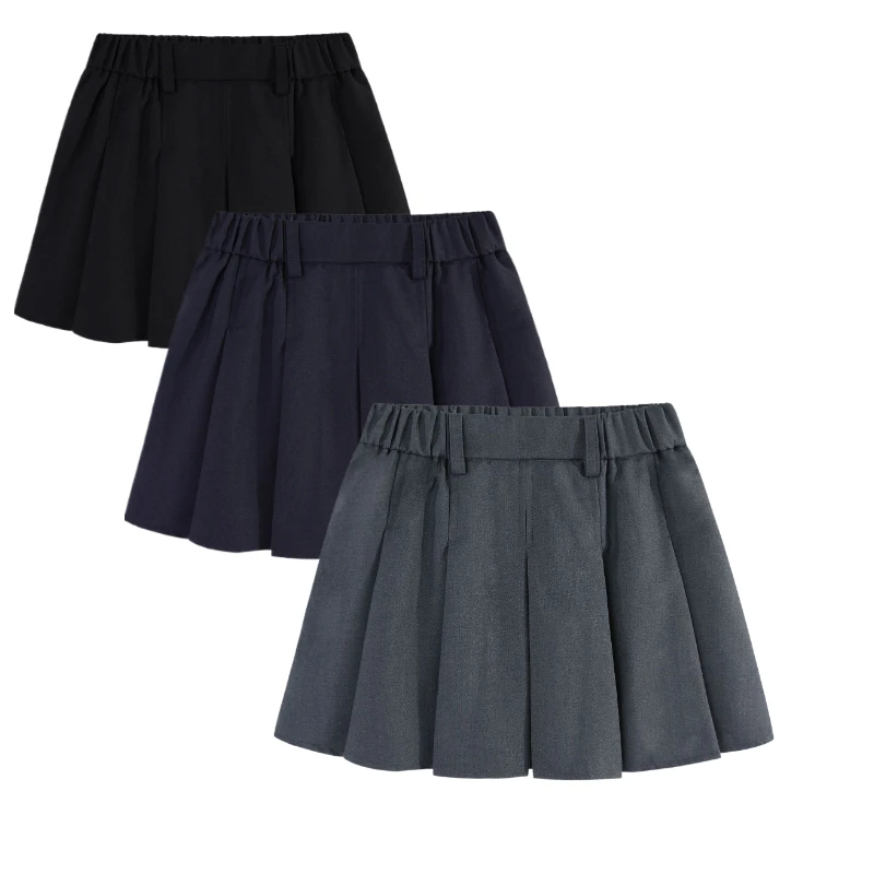Teen Girls Formal Blazer Skirt Wrinkle Resistant Pleated Grey Elastic Waist Kids Preppy School Uniform Daily Wear 4-14Y Grey