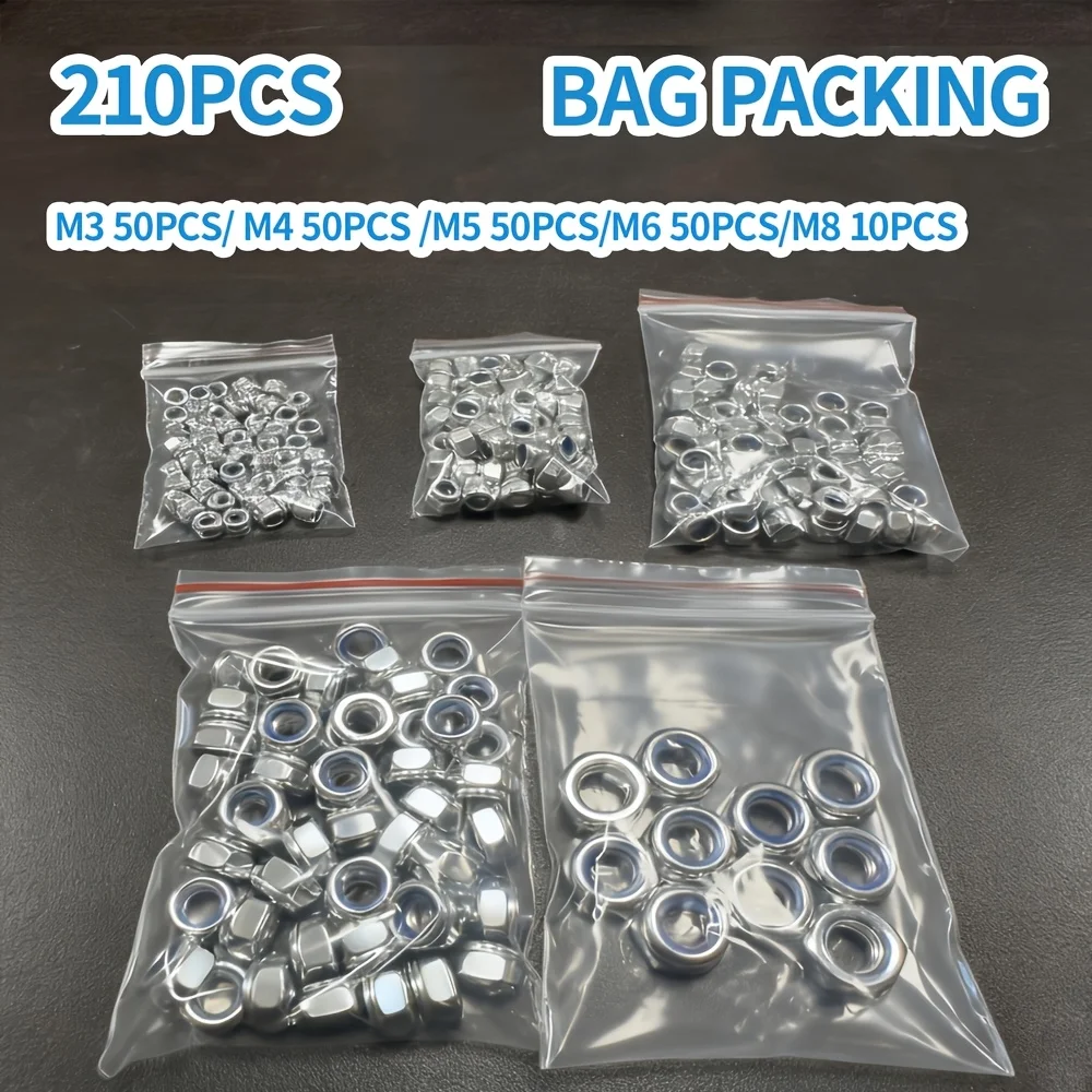 210/150Pcs  Nylon Lock Nuts, Full Thread, M3/M4/M5/M6/M8 , for Industrial,Construction, Electrical Repair and Installation 
