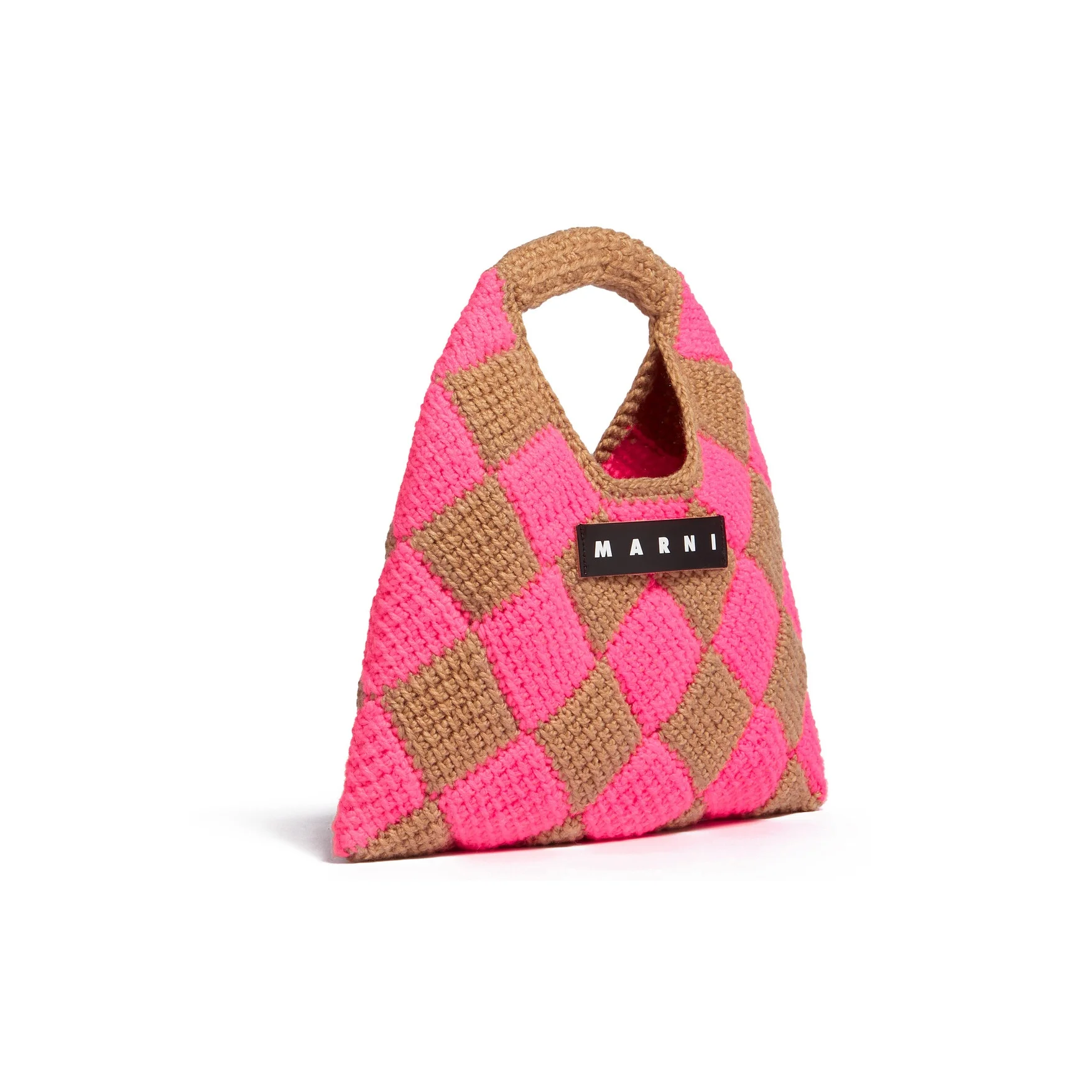 MARNI Acrylic Knitted Fabric Basket Bag Handbag Mini Women's Pink & Brown SHMH0050A0FW305CHC57