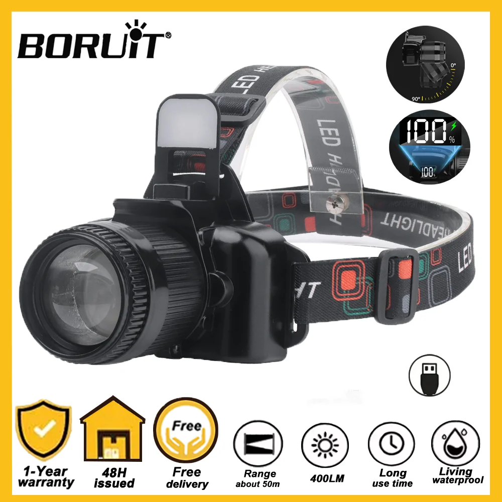 BORUiT محس حركة رئيس مصباح المحمولة أضواء كاشفة قابلة للشحن زوومابلي قوية مقاوم للماء رئيس الشعلة للتخييم في الهواء الطلق الأسماك #1