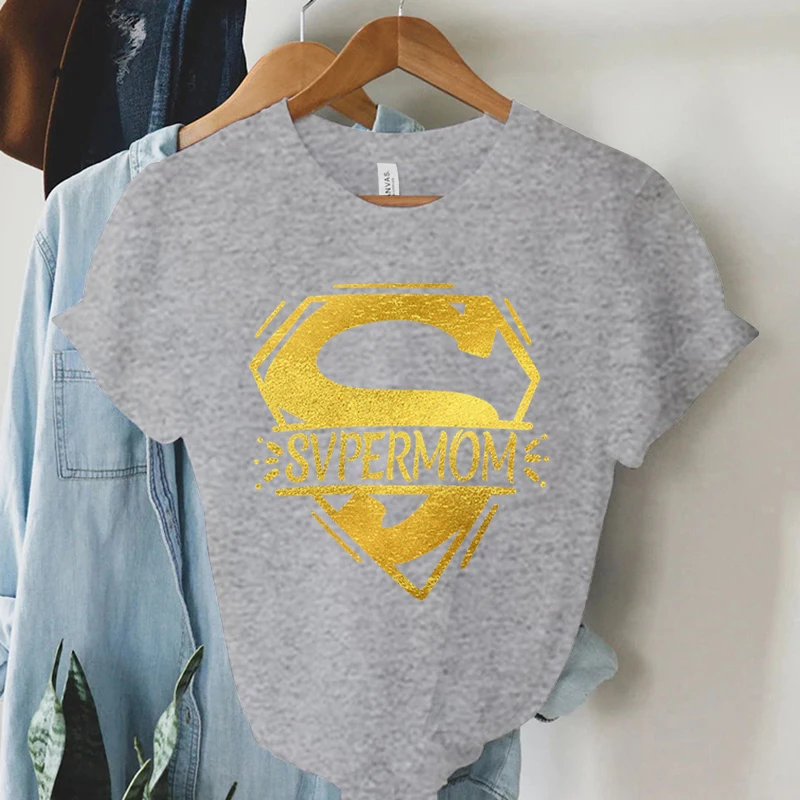 Women’s Graphic Aesthetic Golden Flash Printing Supermom Superwomen Casual Shirt Mother’s Day Gift Tees Y2k Fashion Sweatshirts