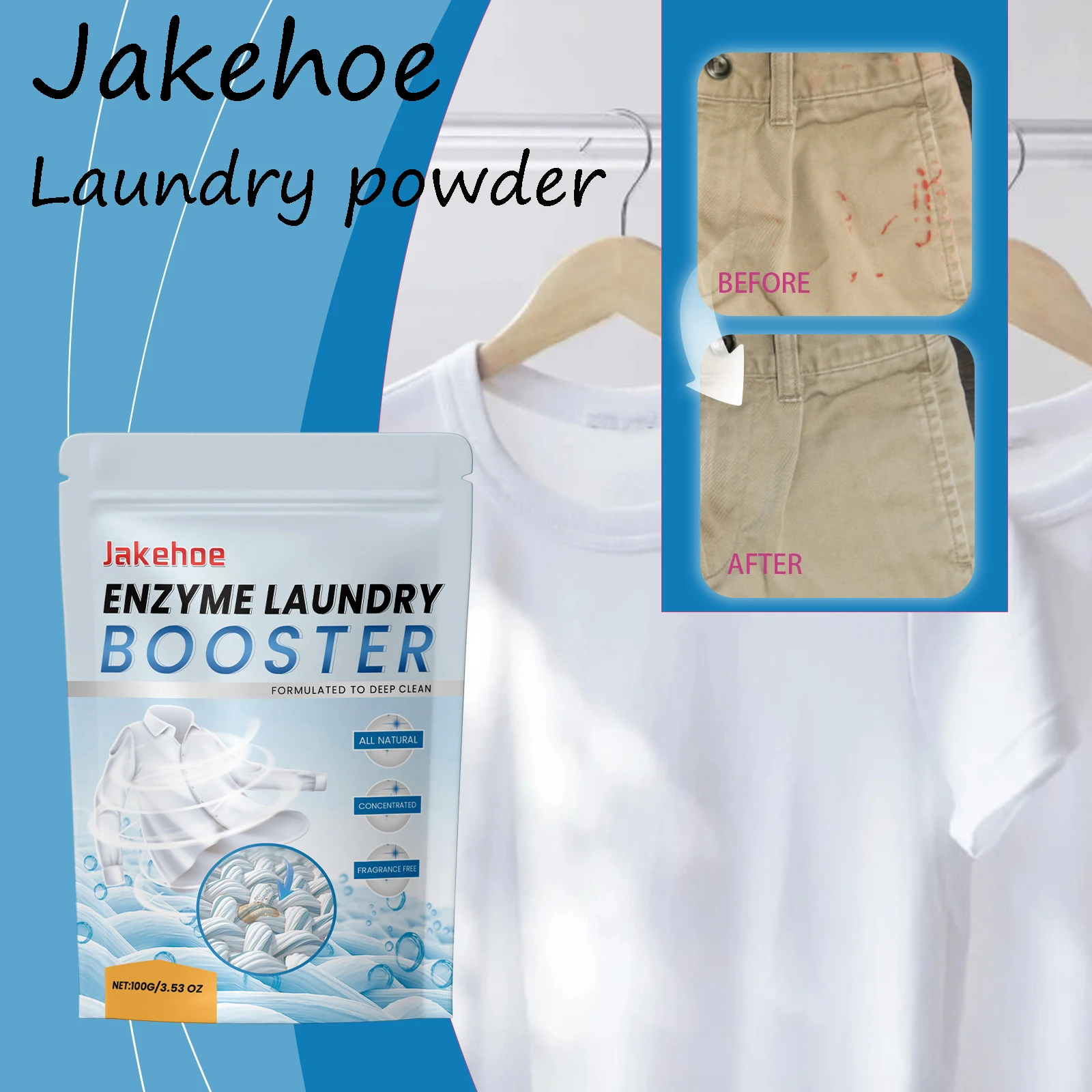 

Jakehoe Активный ферментный порошок для стирки, нежное удаление остатков пищевых продуктов, растворение масла и желтых пятен, восстанавливающий тканевый чистящий порошок