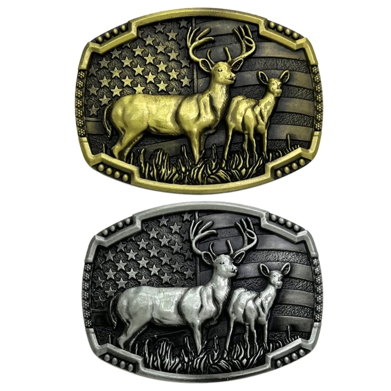 Creatively Relief Elk Shape Buckle Belt DIY Components Western Heavy Rock Style Metal Belt Buckle for Adult Unisex