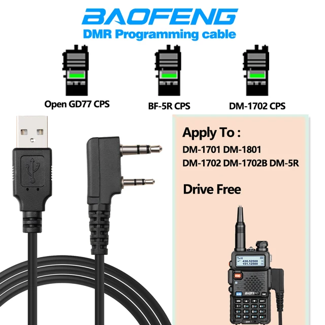 BAOFENG Opengd77 Tier2 DMR Radio Tier I & II Kabel do programowania USB do DM-1701 DM-1702 DM-1801 DM-5R RD-5R Drive Free Radio
