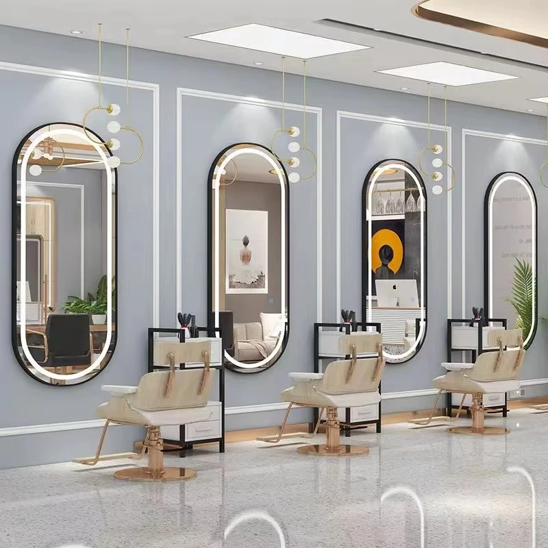 LED Wall-Mounted Barber Shop Mirror Desk Simple Hairdresser with Light for Salon Furniture Haircutting Mirror