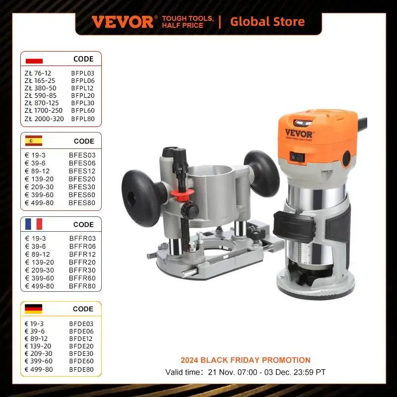 VEVOR جهاز توجيه الخشب 1.25HP 800 واط أداة تشذيب الخشب المدمجة أداة كومبو 6 سرعات متغيرة لتشذيب الشق الخشبي