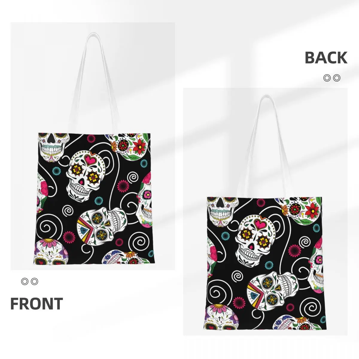 حقيبة يد من القماش على شكل جمجمة السكر لهدايا الهالوين، حقائب كتف يوم الموتى، حقائب تسوق ذات سعة كبيرة للنساء #5