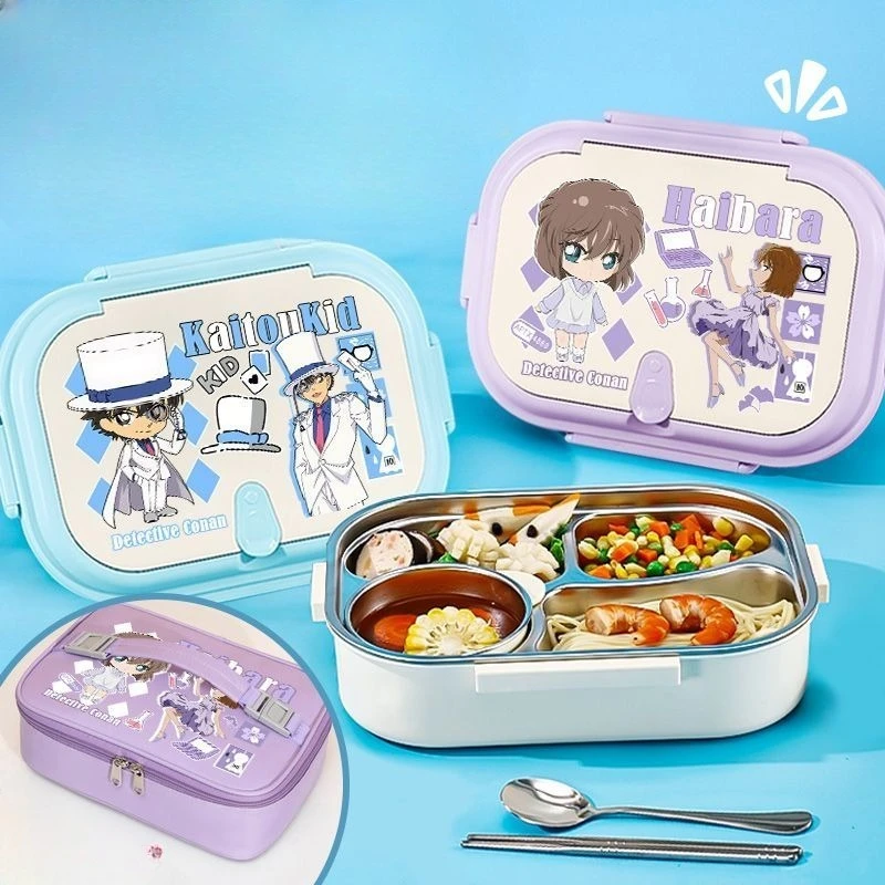 

Detective Conan Peripheral insulation lunch box Ai Haihara Kidd 2D student rice bento box stainless steel lattice dining plate