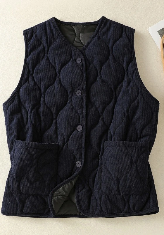 سترة ريترو جديدة للخريف والشتاء للنساء مع قمة بدون أكمام من القطن السميك