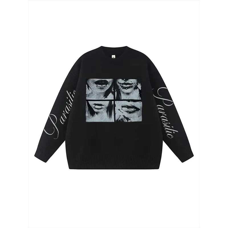 

Новый осенне-зимний прочный пуловер с круглым вырезом, черный свитер с принтом «сделай сам», для тепло, свитер унисекс, простой дизайн