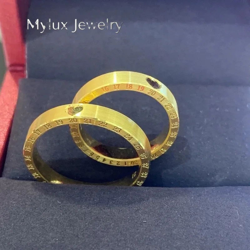 

Mylux Jewelry 9999 24K real goldING series Love you lifetime love clock ring couple ring Male ring index finger ring female gold