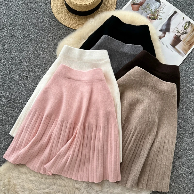 Damen-Strick-Minirock mit hoher Taille, plissierter Swing-Rock, Herbst-Winter, warm, weich, A-Linien-Rock, Damen-Freizeitkleidung, Alltagsbekleidung, Unterteil 644 – Detail 8