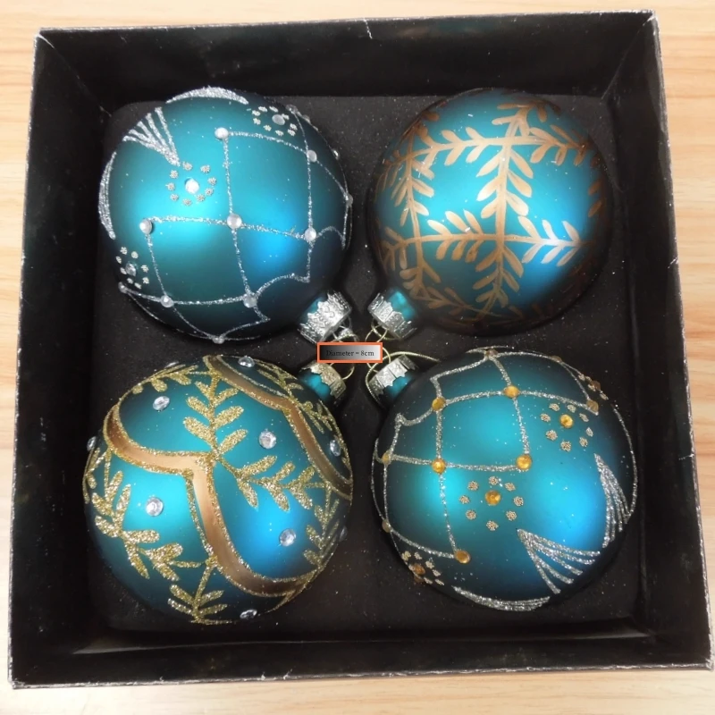 Free Shipping 8pcs/pack Diameter=8cm Blue Different Design Glass Ball Pendant Home Decoration Christmas Tree Hanging Globe