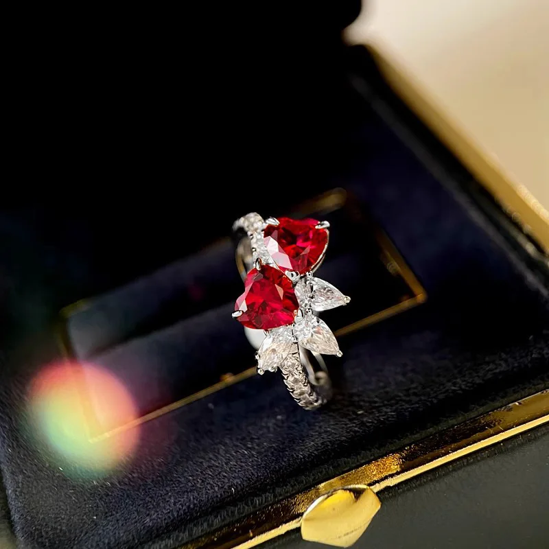 925 Reines Silber Roter Rubin Herzförmiges Schmuckset Exquisites Luxus-Hochzeitsgeschenk – Detail 4