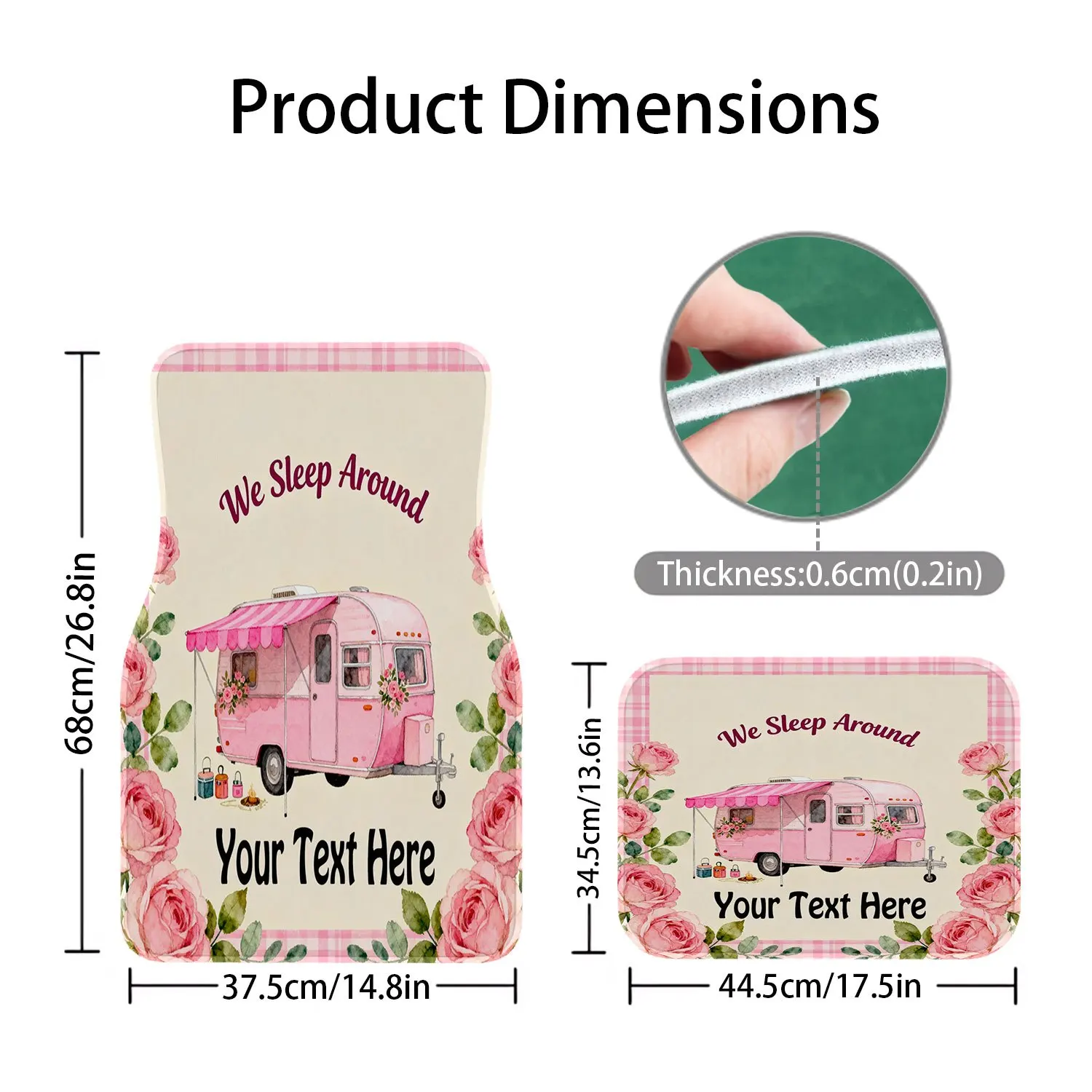 We Slept Around Vintage Pink Campers With Floral Scents. Customized Car Floor Mats, Universal Driver's Car Mats, Easy-to-maintai