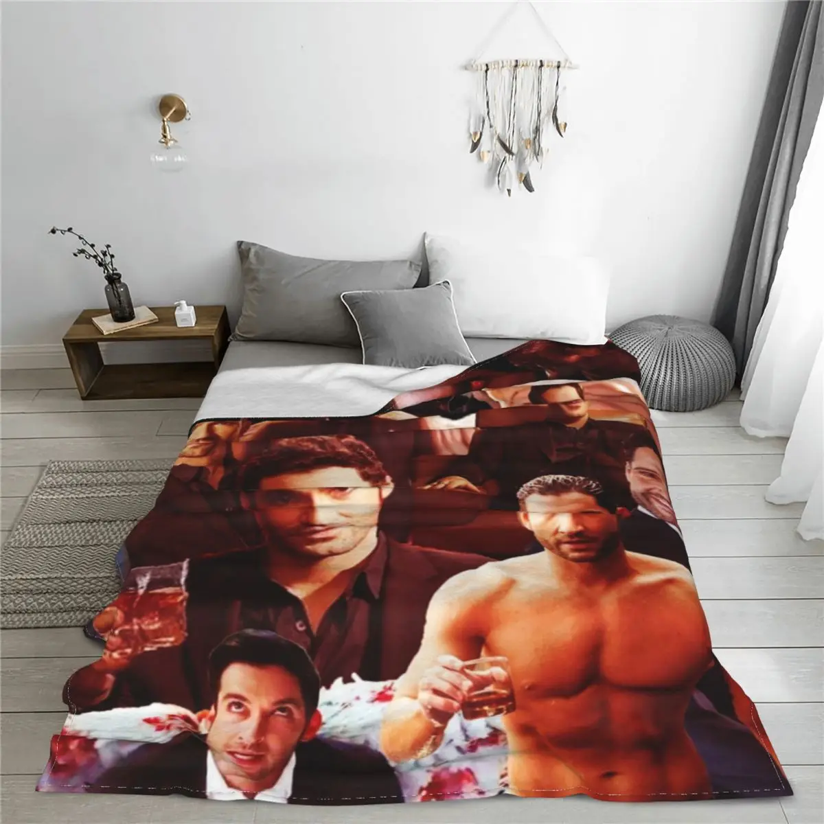 Lucifer Morningstar Collage Knitted Blankets Fleece Tom Ellis Lightweight Thin Throw Blanket for Bed Bedspread