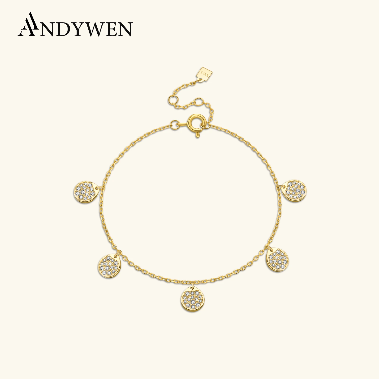 ANDYWEN 925 Sterling Silver Sparkling  Flat Charm Bracelet 2025 Elegant Luxury Fine Jewelry Gift Ideal for Daily Wear