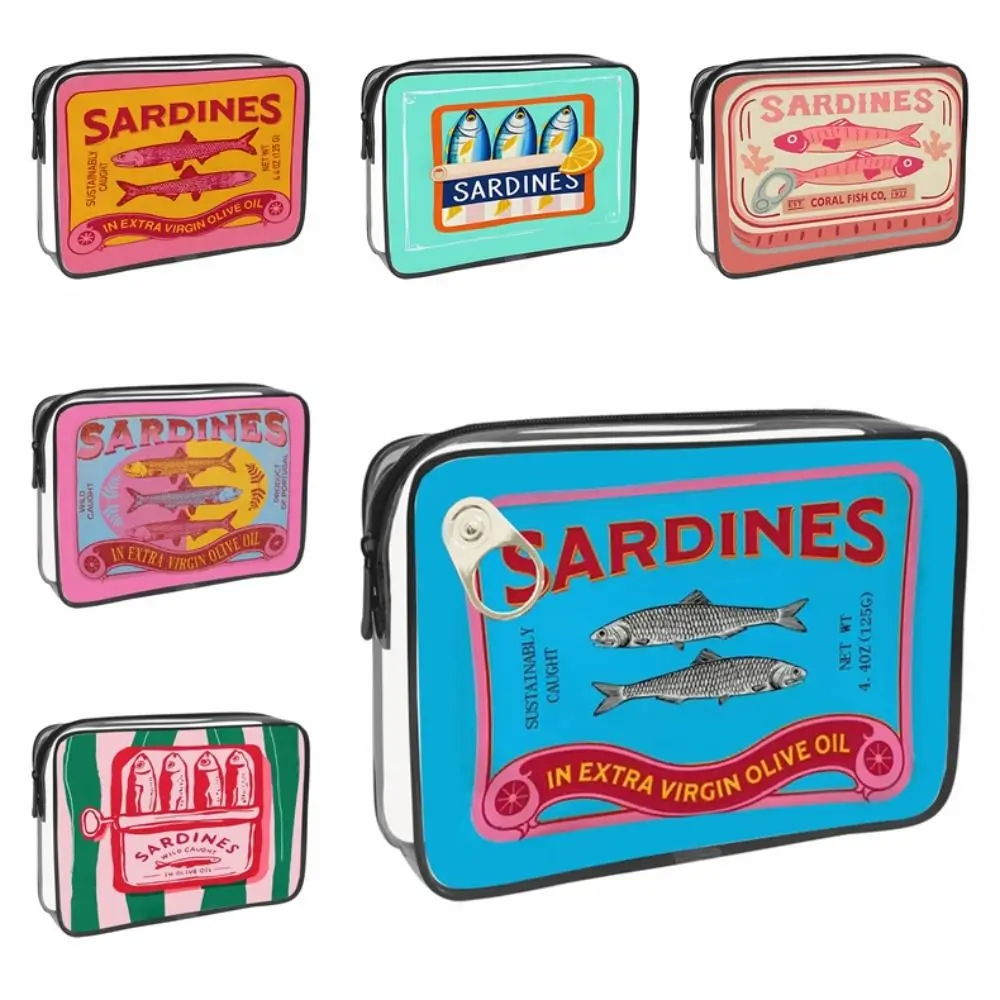 PVC Canned Sardines Makeup Bag Portable Zipper Closure Sardine Tin Fish Cosmetic Bag Waterproof Pencil Case Pouch for Women