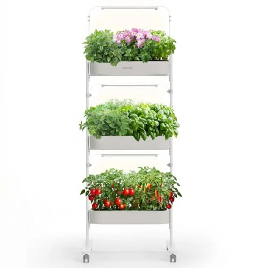 Indoor herb garden kit: 3-tier hydroponics system with 36 pods, full spectrum grow lights, smart controller, white aluminum fra
