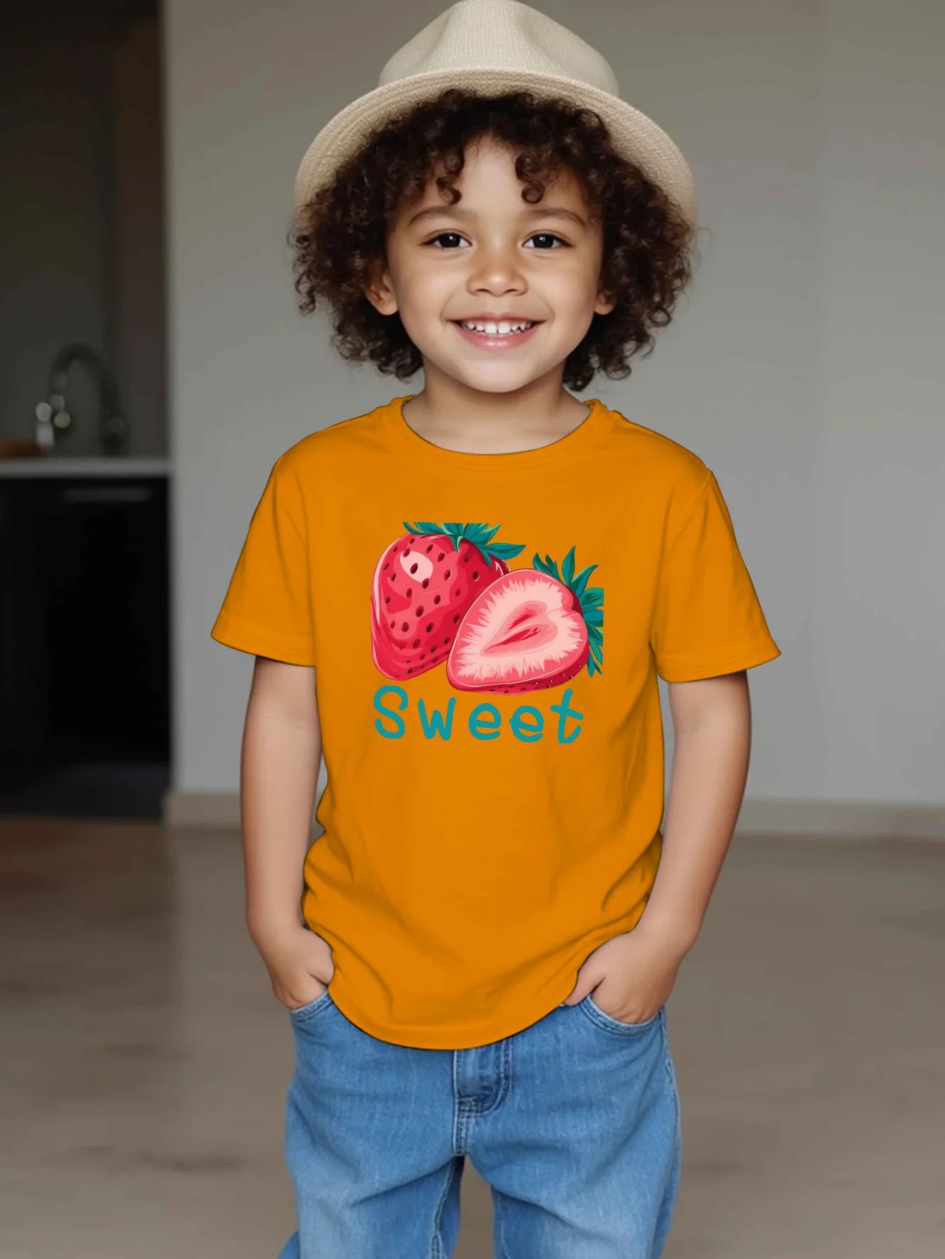 Sweet Strawberry Fruit Graphic Kids T Shirt Boys Girls Cute Summer Short Sleeve Tee Family Matching Children Daily Outfit Top