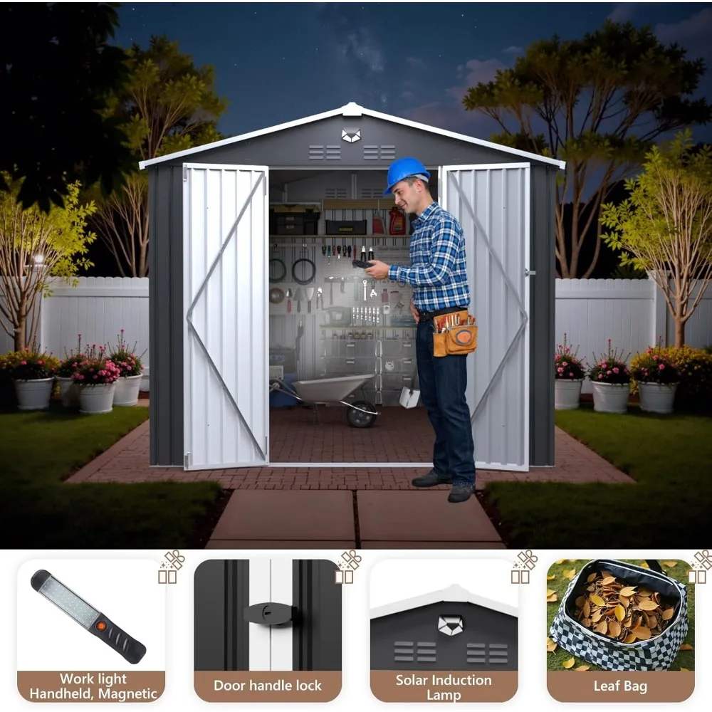 10x12 FT Outdoor Storage Shed, Metal Garden Shed - Tool Storage Sheds with Lockable Doors, Waterproof Outside Storage Building f