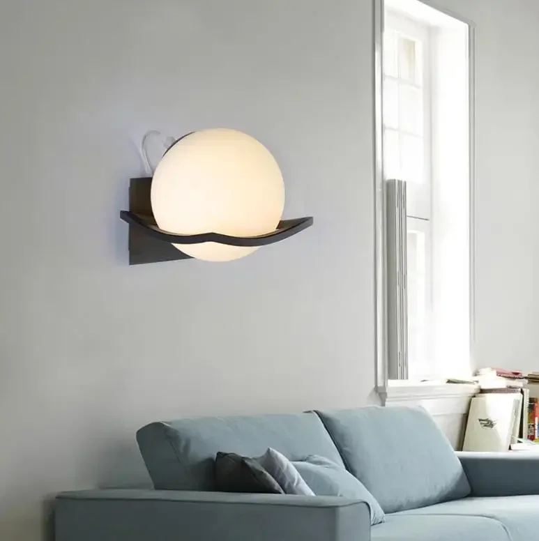 

Wall Lamp Modern Glass Moon Gold Black White Design Round Indoor Bedside Reading Lamp Mounted Nordic Wood Led Wall Light Fixture