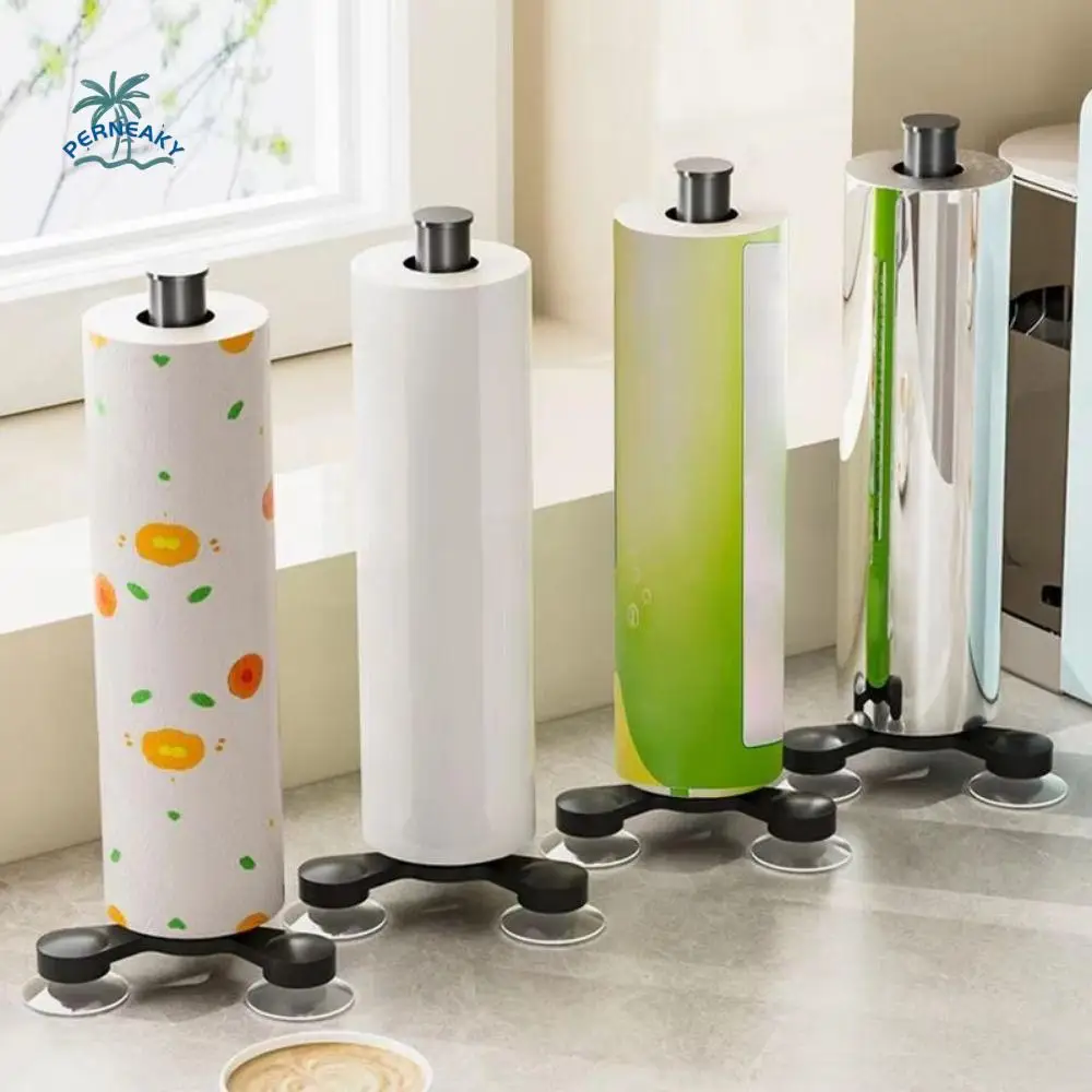 

Suction Cup Paper Towel Holder Removable Stable Base Roll Paper Dispenser One-Handed Tear Space Saving Stand Up Tissue Rack