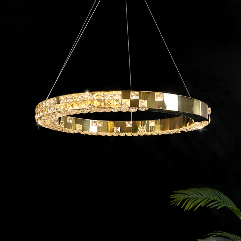 

Modern Luxury Art Crystal Pendant Lights Bedroom Dinning Living Room Ceiling Chandelie Lighting Room Decor Gold Led Ring Lamps