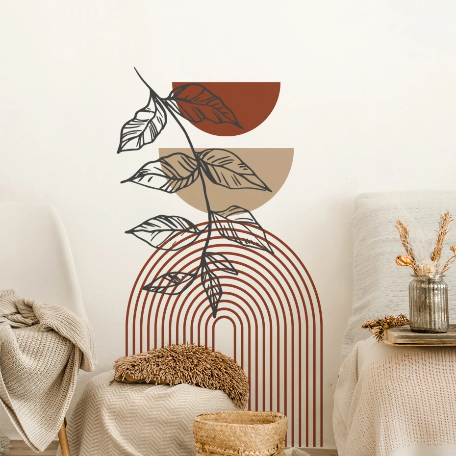

Boho Rainbow Leaves Geometric Vinyl Wall Sticker Large Removable DIY Wall Decals Nursery Kids Playroom Living Room Home Decor