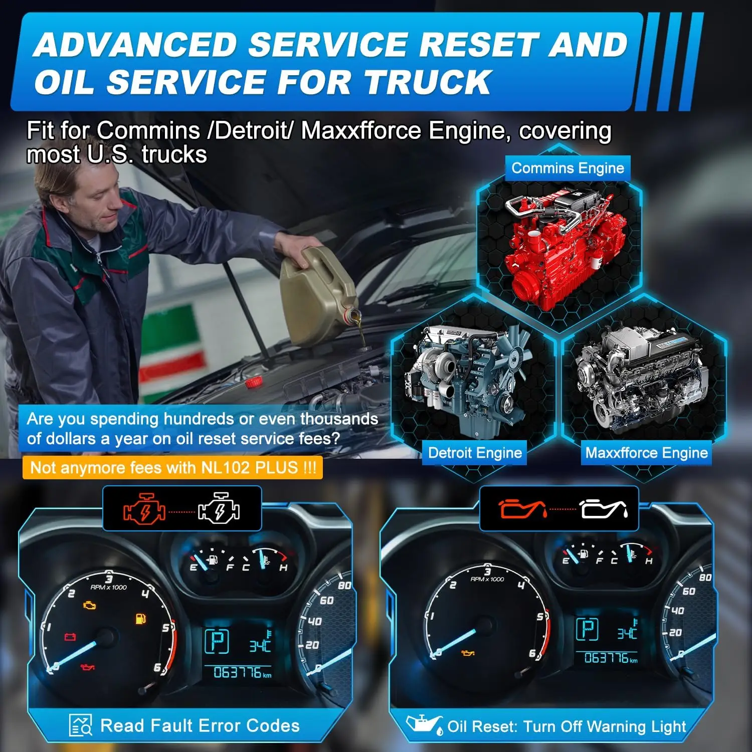 NEXAS NL102 Plus alat Pindai truk tugas berat sistem penuh alat Regen Force DPF HDOBD/EOBD pemindai diagnostik dengan Atur ulang minyak