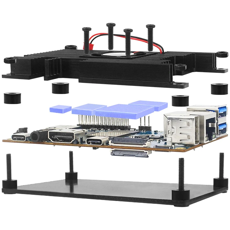 Pomarańczowy Pi 5 aluminiowy koperta ze stopu aktywny i pasywny metalowa obudowa z wentylatorem chłodzącym opcjonalny zasilacz USB WiFi i Adapter BT