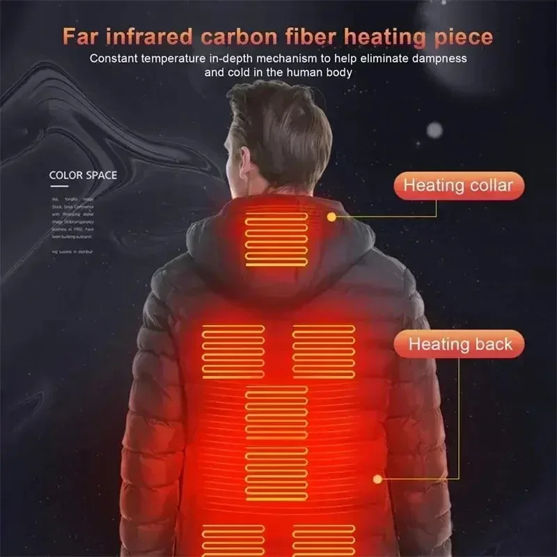 Chaqueta inteligente con capucha para hombre y mujer, Abrigo acolchado de algodón con 21 áreas de calefacción, USB, Parka ligera para nieve, novedad de invierno