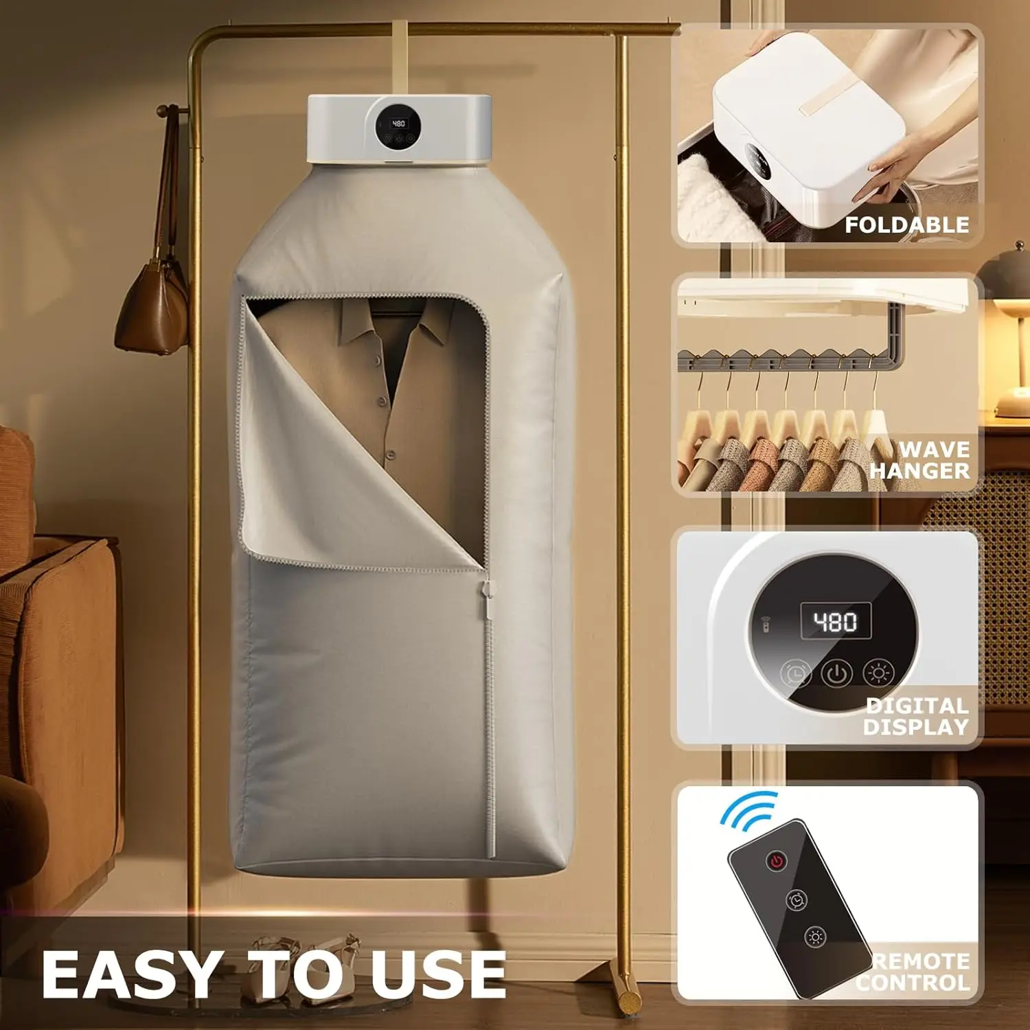 مجفف ملابس محمول - آلة تجفيف صغيرة محمولة لشقق الغسيل والسفر وغرفة الفندق