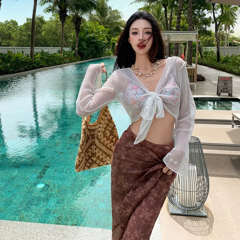 

Женский тайский новый комплект бикини из 4 предметов с сексуальным накидным платком и макси-юбкой для пляжного отдыха и горячих источников