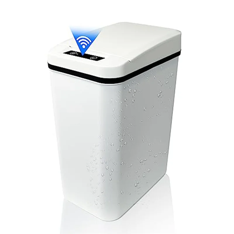 

Automatic Touchless Bathroom Trash Can with Lid White Slim Narrow Plastic Smart Motion Sensor Covered Garbage Can