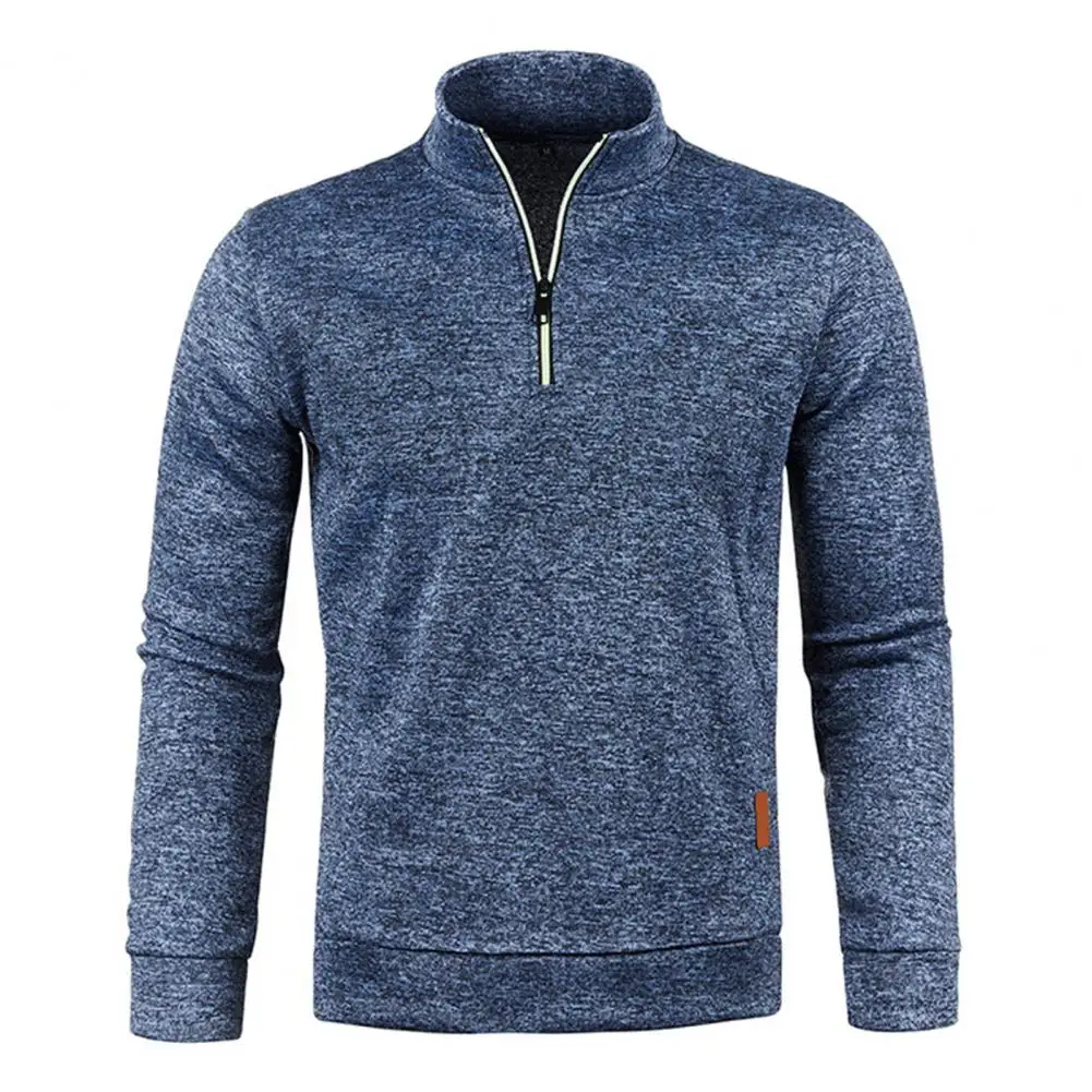 Zipper Half Placket Men Jumper Outdoor Sport Loose Pullover Autumn T-shirt Solid Color Long Sleeve Male Bodybuilding Tee Top